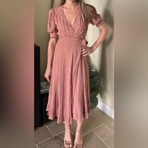 Reformation, Blush Pink Wrap Midi Dress, Size: Small